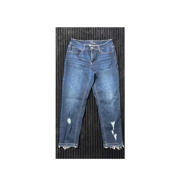 Time and Tru Distressed Straight Jeans 12P Dark Wash Fringe Hem Stretchy - Picture 1 of 2